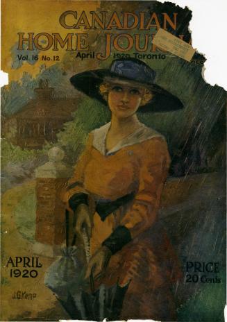 Magazine cover: A young woman in a large, dark sunhat and bright orange dress stands holding an ...