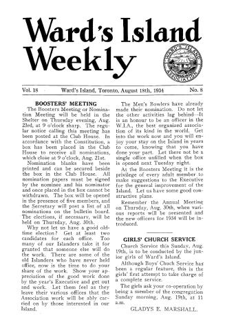 Ward's Island weekly, 1934-08-18