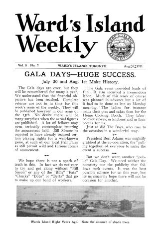 Ward's Island weekly, 1921-08-06