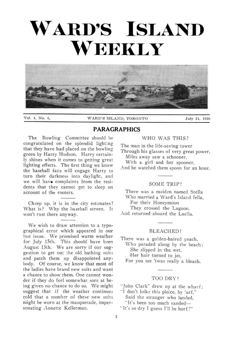 Ward's Island weekly, 1920-07-24