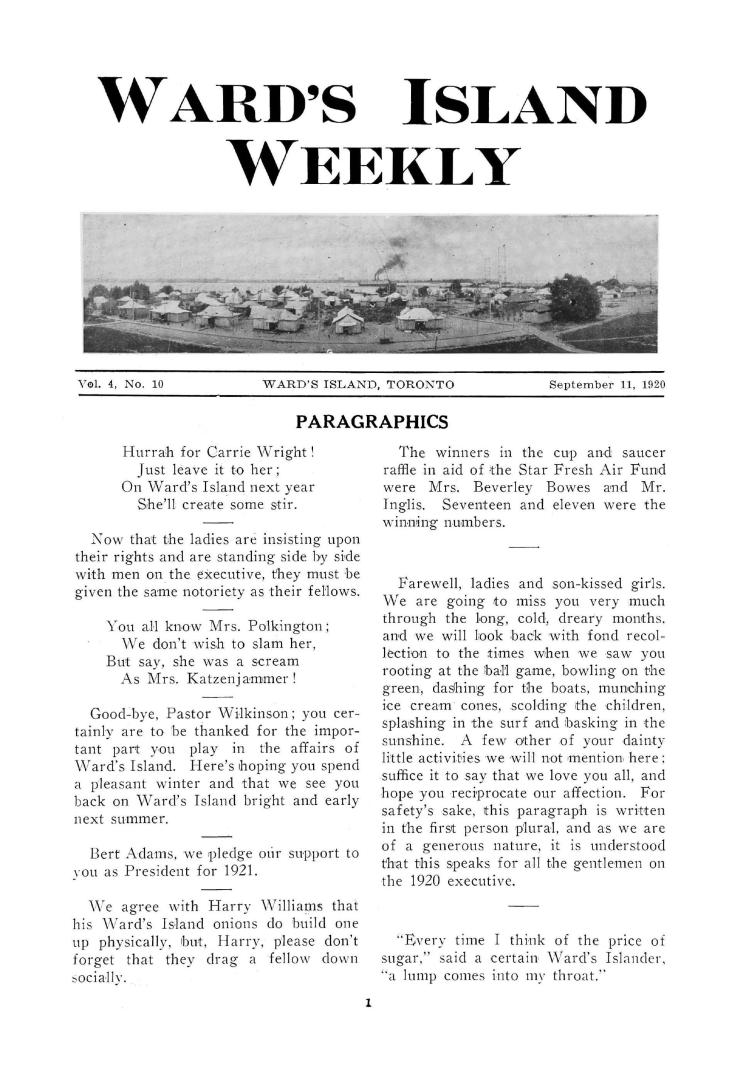 Ward's Island weekly, 1920-09-11
