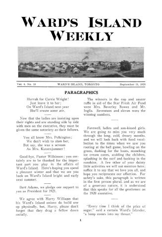 Ward's Island weekly, 1920-09-11
