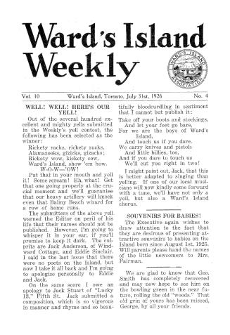 Ward's Island weekly, 1926-07-31