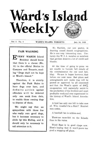 Ward's Island weekly, 1921-07-16