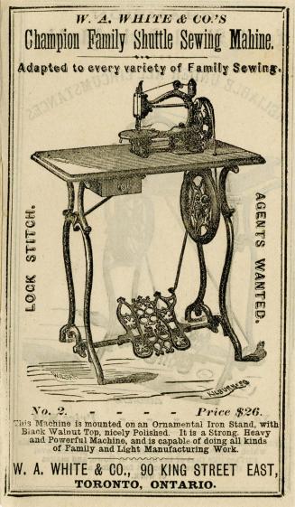 W.A. White & Co.'s champion family shuttle sewing machine adapted to every variety of family sewing