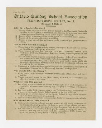 Ontario Sunday School Association : teacher training leaflet, no. 1 (second edition)