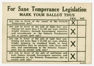 For sane temperance legislation mark your ballot thus