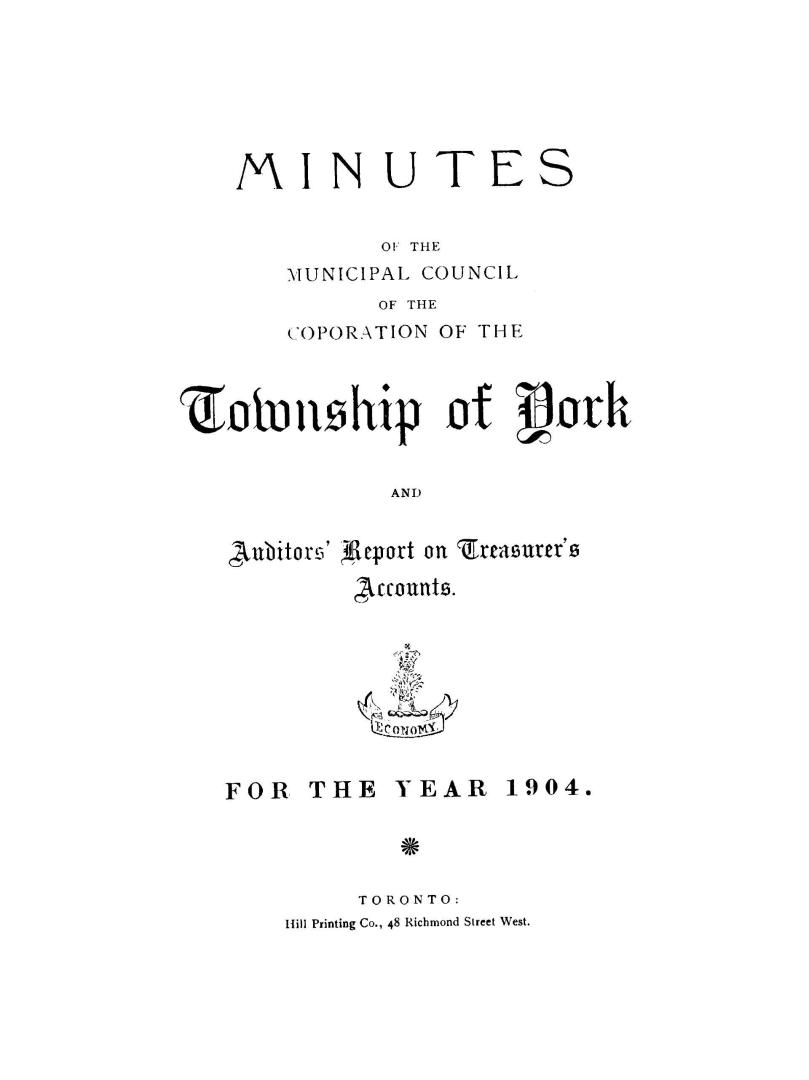 Image shows a cover page of the Minutes of the Municipal Council of the Corporation of the Town ...