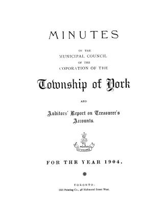 Image shows a cover page of the Minutes of the Municipal Council of the Corporation of the Town ...