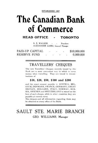 Title page is an advertisement for the Sault Ste. Marie branch of the Canadian Imperial Bank of ...