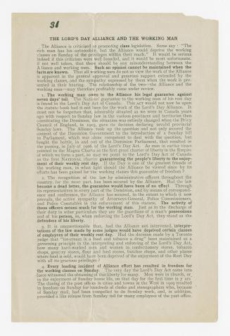 The Lord's Day Alliance and the working man : the alliance is criticized as promoting class legislation