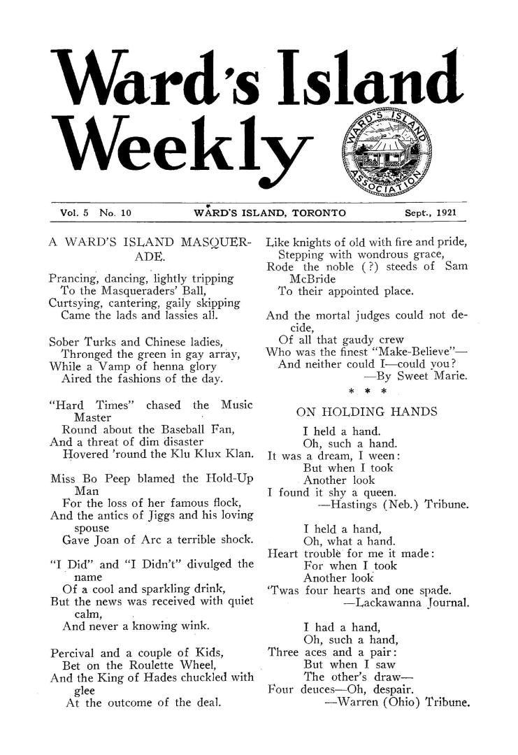 Ward's Island weekly, 1921-09