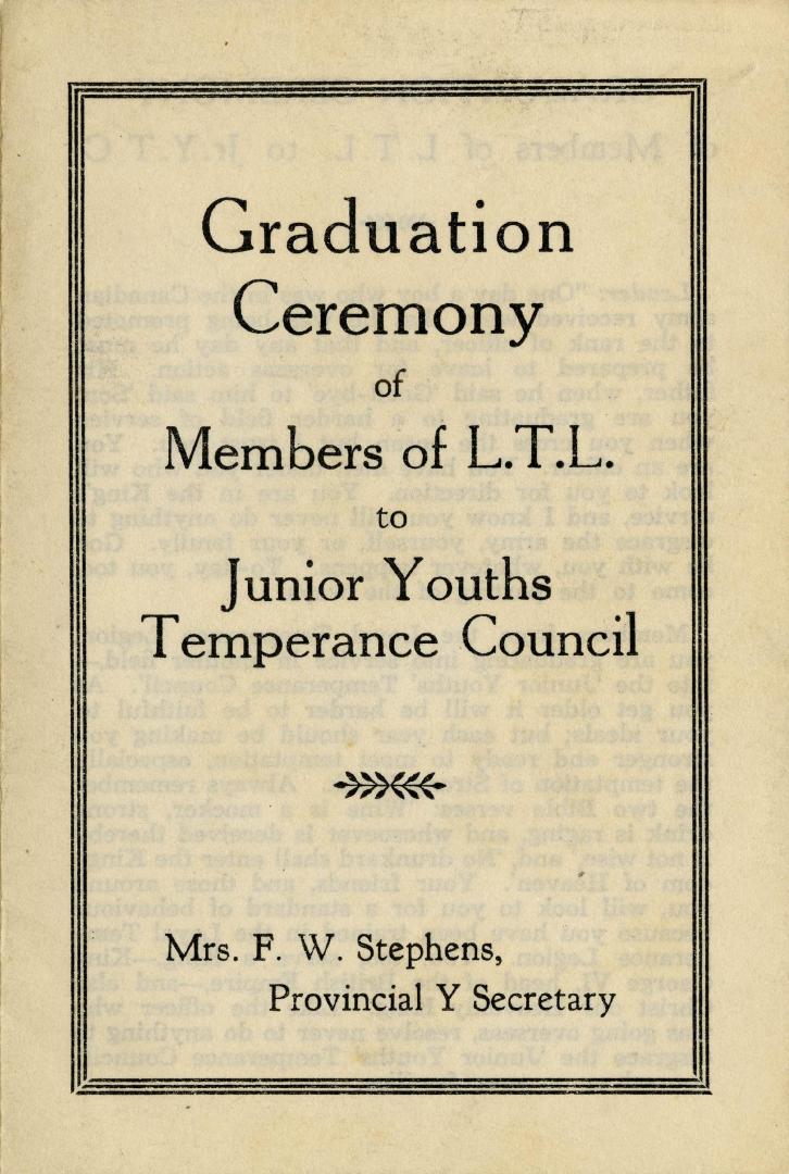 Graduation ceremony of members of L.T.L. to Junior Youths Temperance Council