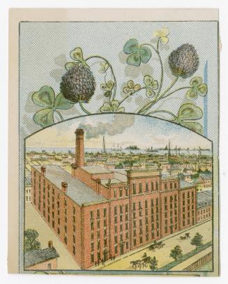 Illustration of the Heintzman Piano Co. factory in the Junction area of Toronto. In the street  ...
