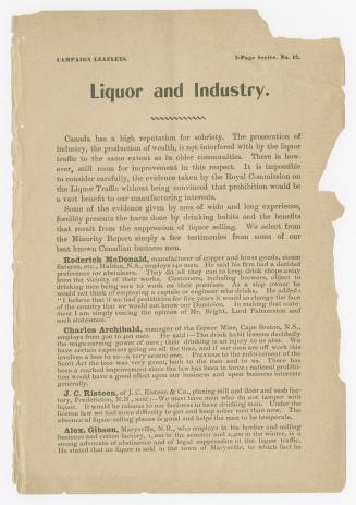 Campaign leaflets : liquor and industry