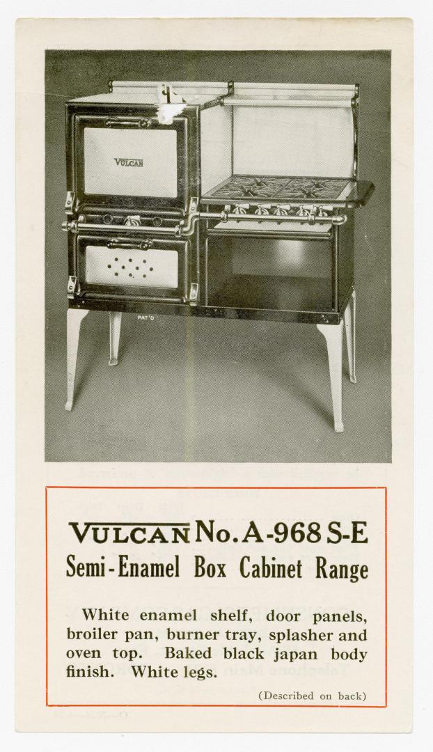 Vulcan no. A-968 S-E semi-enamel box cabinet range