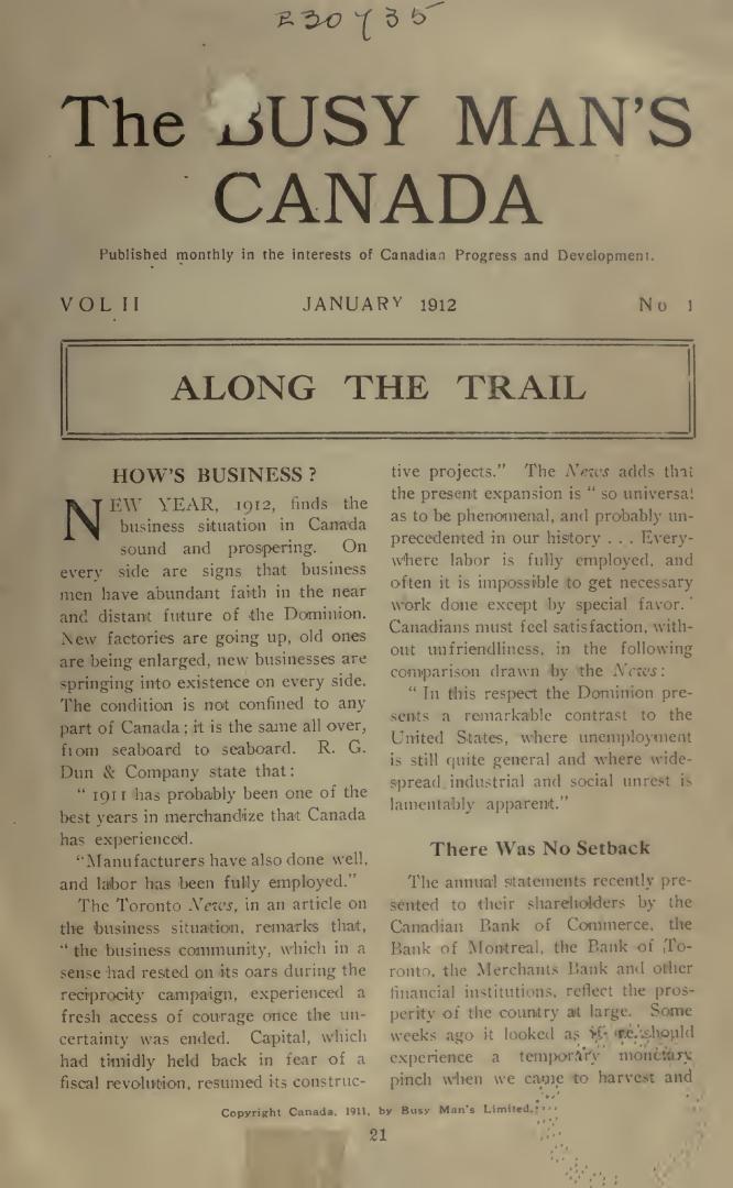 The Busy man's magazine. January 1912- April 1913