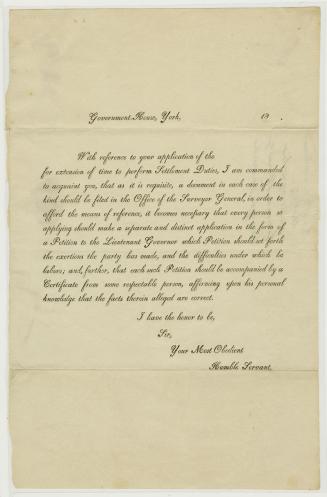 Government-House, York : form letter
