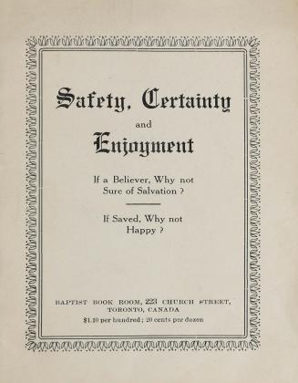 Safety, certainty and enjoyment, Baptist Book Room, 223 Church Street, Toronto, Canada