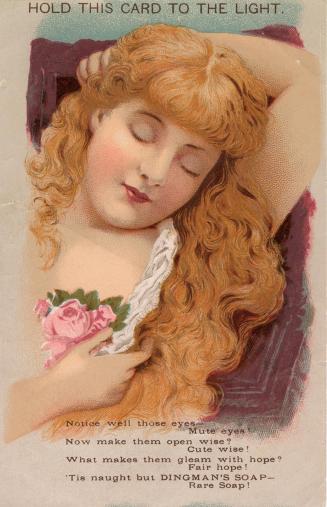 Illustration of a woman with long, wavy strawberry blonde coloured hair. She is lying back and  ...