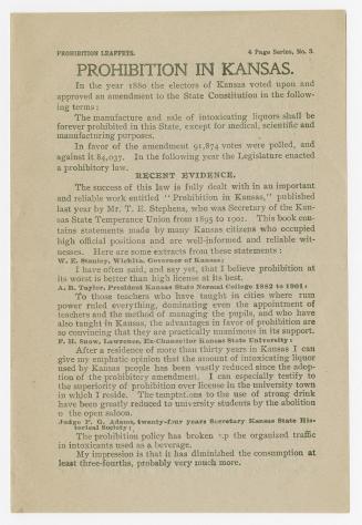 Prohibition leaffets [sic] : prohibition in Kansas