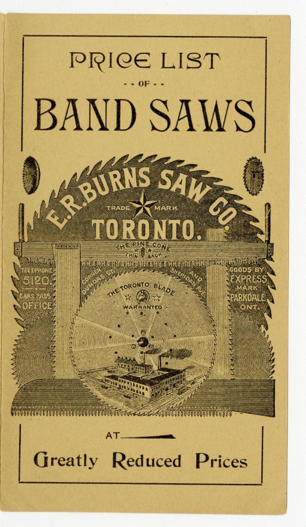 Price list of band saws : E.R. Burns Saw Co.