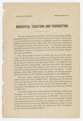 Campaign leaflets : municipal taxation and prohibition