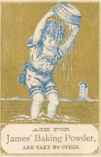 Illustration of a child standing in shallow water in a Victorian bathing costume. The child is  ...