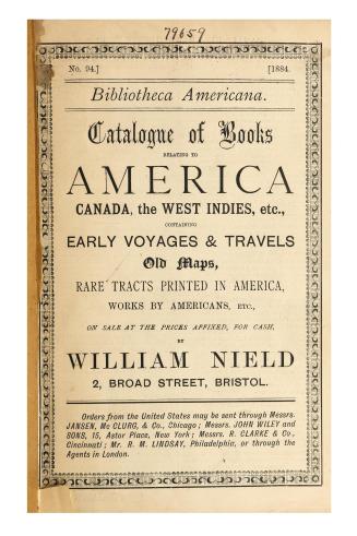 Bibliotheca americana. Catalogue of books relating to America, Canada, the West Indies, etc. (No. 94, 1884)