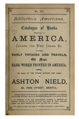 Bibliotheca americana. Catalogue of books relating to America, Canada, the West Indies, etc. (No. 112)