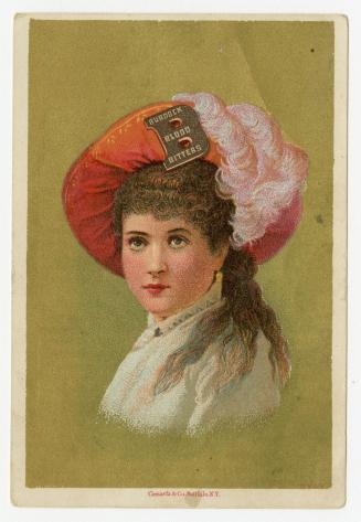 Illustration of a woman with long brown hair, pictured from the shoulders up, wearing a fancy c ...