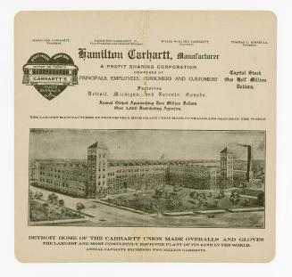 Company logo, illustration of a streetcar overlaying a heart. Picture of the Detroit home of th ...