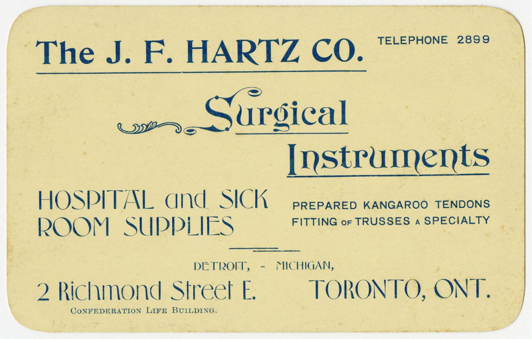 The J.F. Hartz Co. surgical instruments