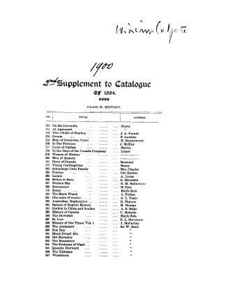 Supplement to catalogue of 1894