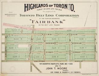 Historic photo from 1910 - Highlands of Toronto map along the Belt Line Railway in Fairbank