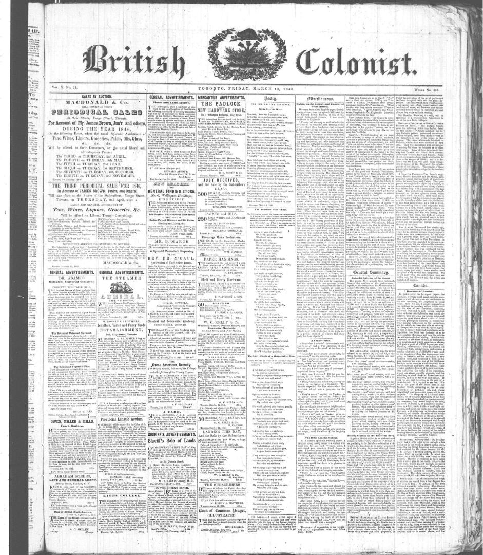 British Colonist March 13, 1846)