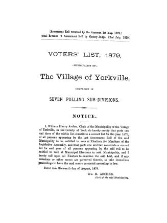 Voters' list, municipality of the village of Yorkville 1879