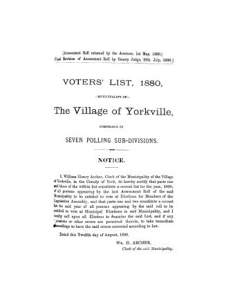 Voters' list, municipality of the village of Yorkville 1880