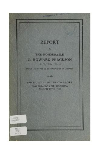 Special audit of the Consumers Gas Company of Toronto, March 15th, 1930