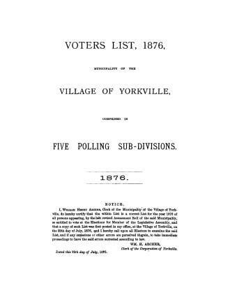 Voters' list, municipality of the village of Yorkville 1876