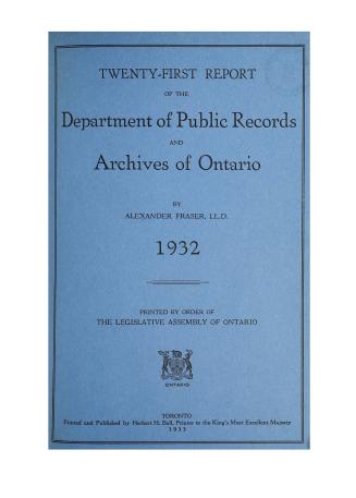 Report (Ontario. Department of Public Records and Archives), 1932