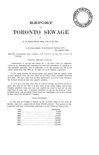 Title page: Report on Toronto sewage by GR Strachan, 9 Victoria Street, Westminster, London SW. ...