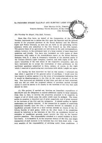 Proposed street railway and electric light purchase