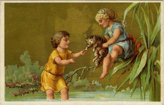 Illustration of a young girl and boy. The boy is wearing a yellow dress and standing in a body  ...