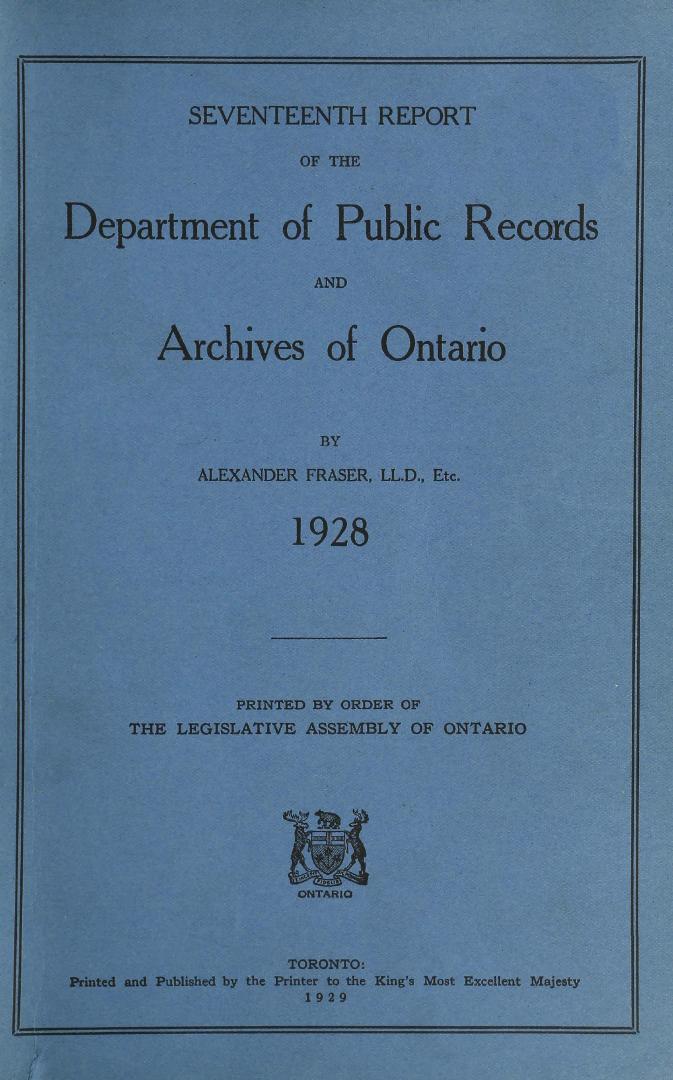 Report (Ontario. Department of Public Records and Archives), 1928