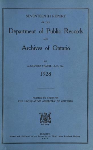 Report (Ontario. Department of Public Records and Archives), 1928