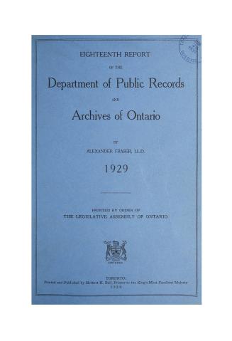 Report (Ontario. Department of Public Records and Archives), 1929