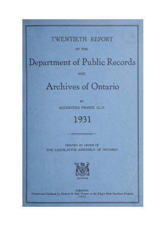 Report (Ontario. Department of Public Records and Archives), 1931