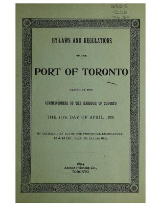 Image shows the cover page o f the By-laws and Regulations of the Port of Toronto.