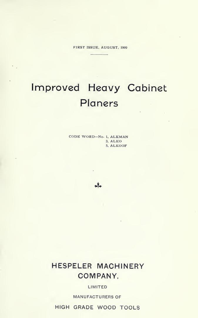 Hespeler Machinery Co. Limited : manufacturers of high grade wood tools